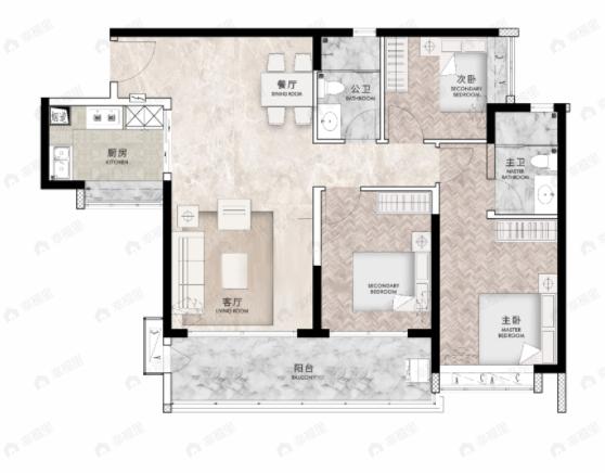 星河东悦湾3室2厅2卫户型图