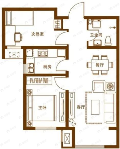 财富绿道丹庭2室2厅1卫户型图