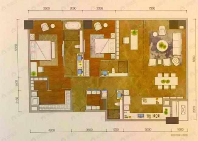 观音桥龙湖新壹街3室2厅3卫户型图