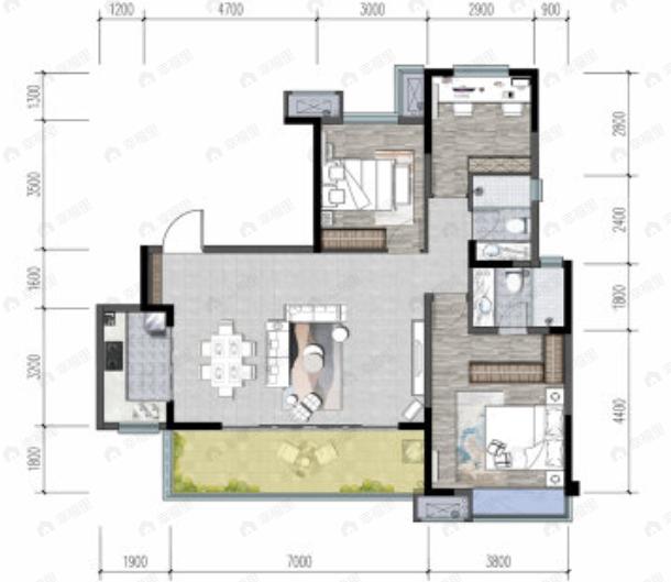 中铁城鉴湖栖郡3室2厅2卫户型图