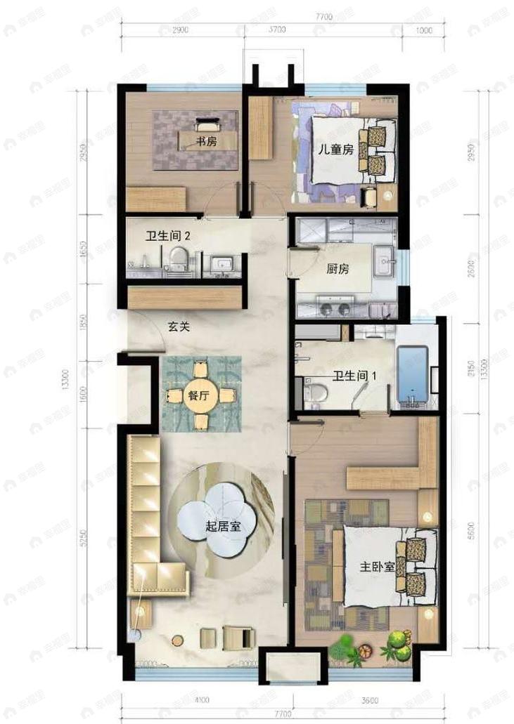 万科天竺悦府3室2厅2卫户型图