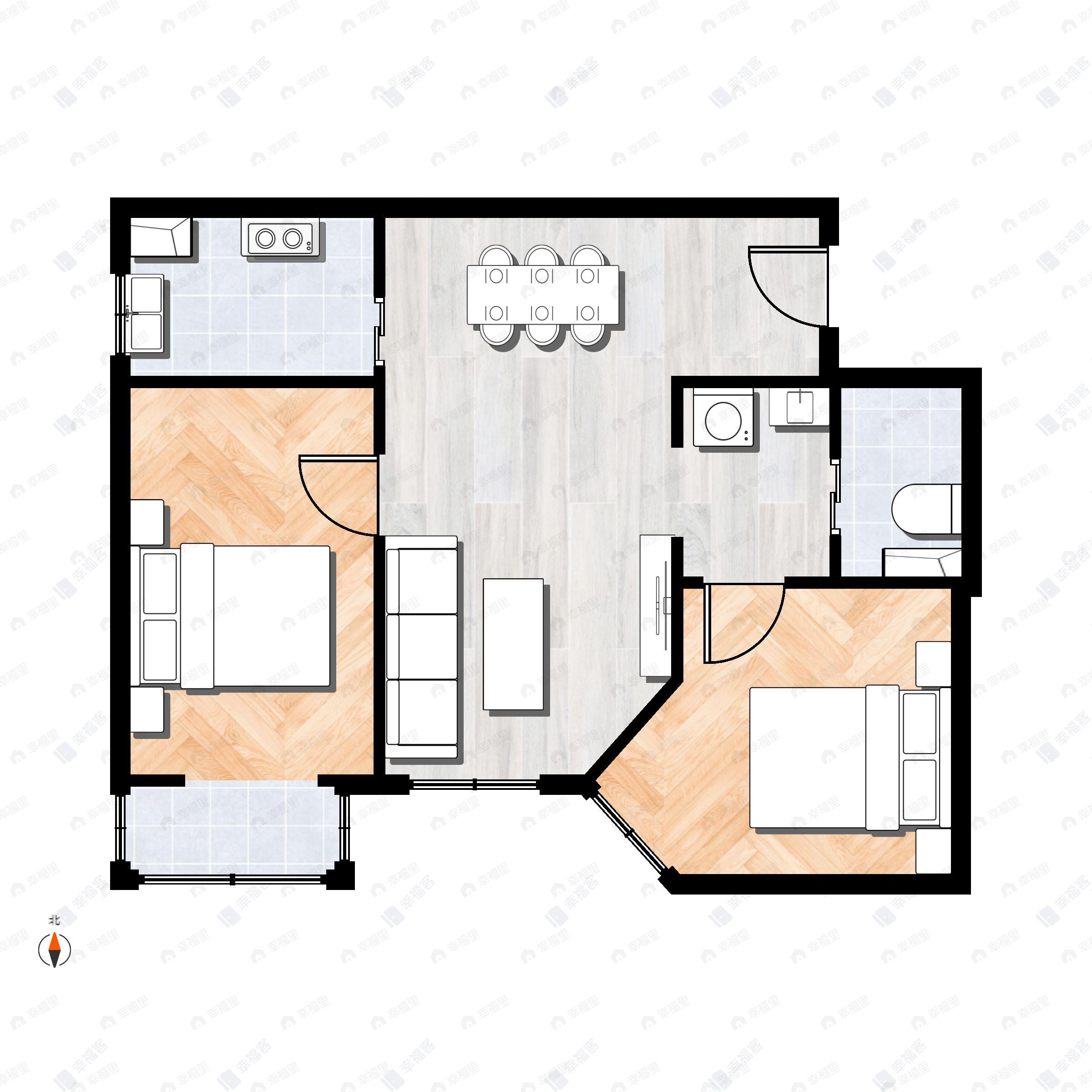 2室2厅1卫建面83平户型图