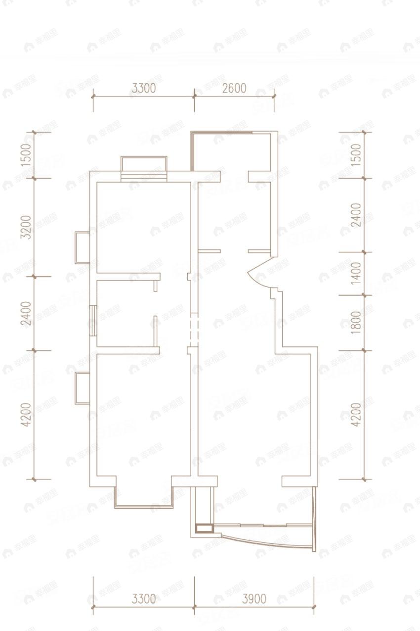 2室2厅1卫建面96m²北|南户型图
