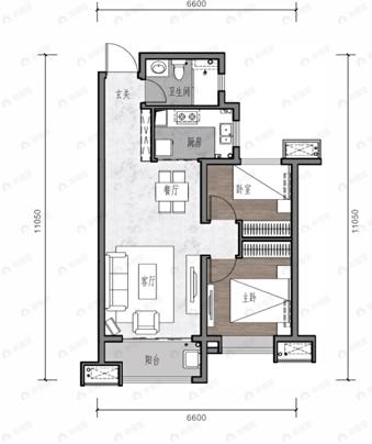 保利大都汇2室2厅1卫户型图