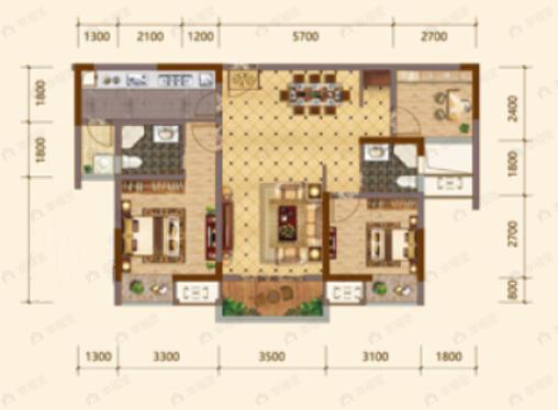 泽科空港中心2室2厅2卫户型图