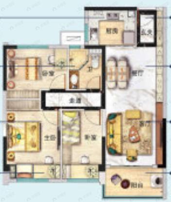 碧桂园中央公园3室2厅1卫户型图