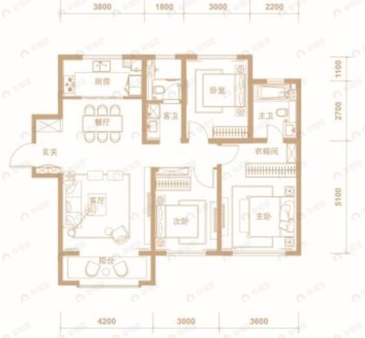 中冶德贤华府3室2厅2卫户型图