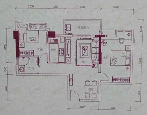 大新印记嘉兰轩2室2厅1卫户型图