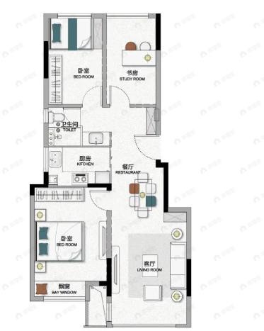 远洋澜山院子3室2厅1卫户型图