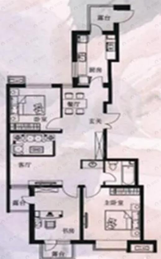 城市玫瑰园3室2厅1卫户型图