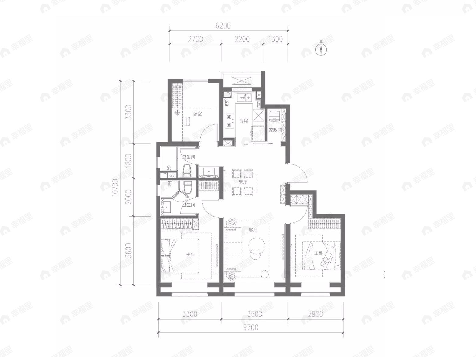金隅昆泰云筑3室2厅2卫户型图