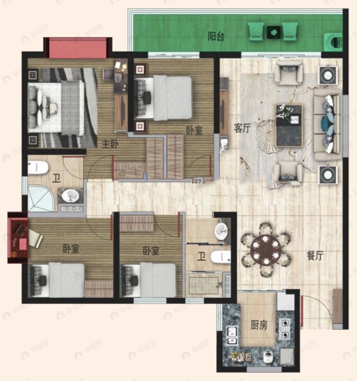 碧桂园龙腾世家4室2厅2卫户型图