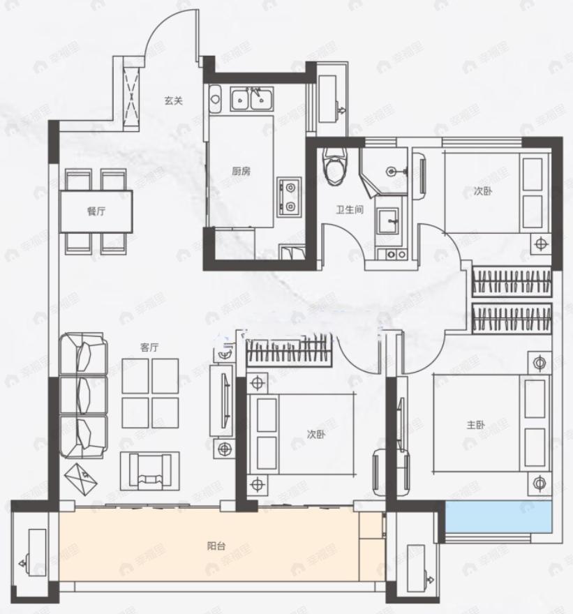 合创君悦府(西咸新区)3室2厅1卫户型图