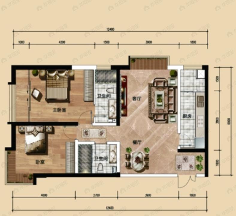 中广宜景湾尚城2室2厅2卫户型图