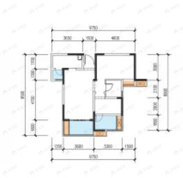 2室2厅1卫建面77m²南户型图