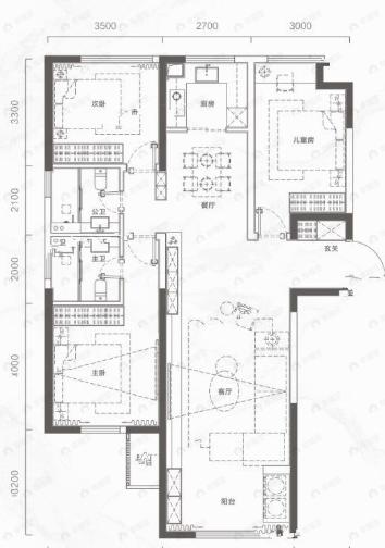 新兴熙园3室2厅2卫户型图