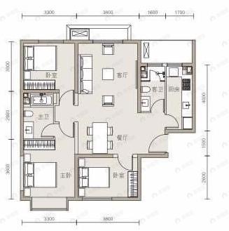 北京东湾3室2厅2卫户型图