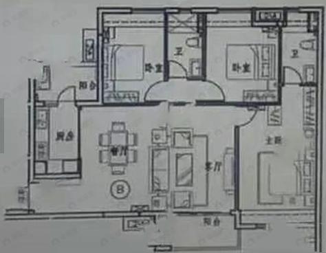 3室2厅2卫建面110平户型图