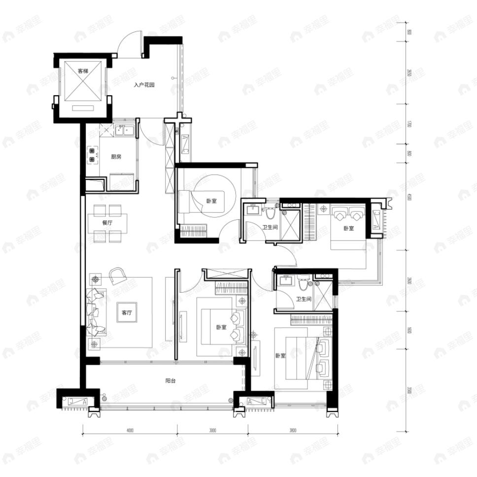 保利和光晨樾3室2厅2卫户型图