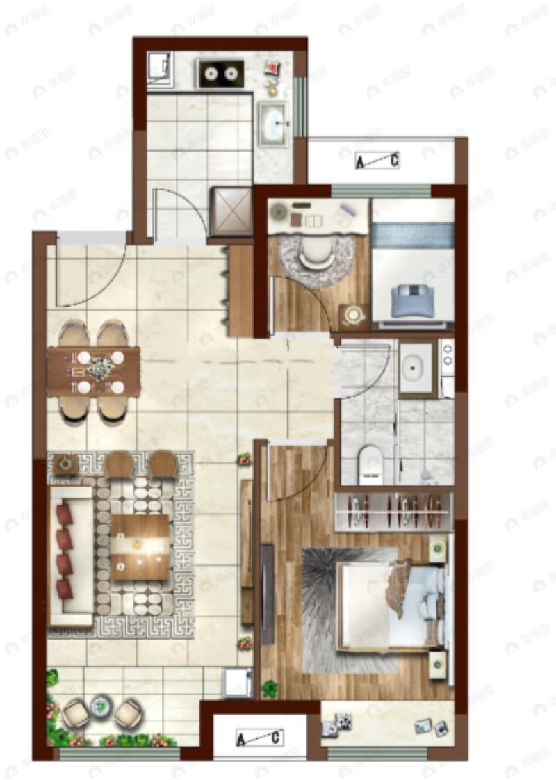 兰州中央公园2室2厅1卫户型图
