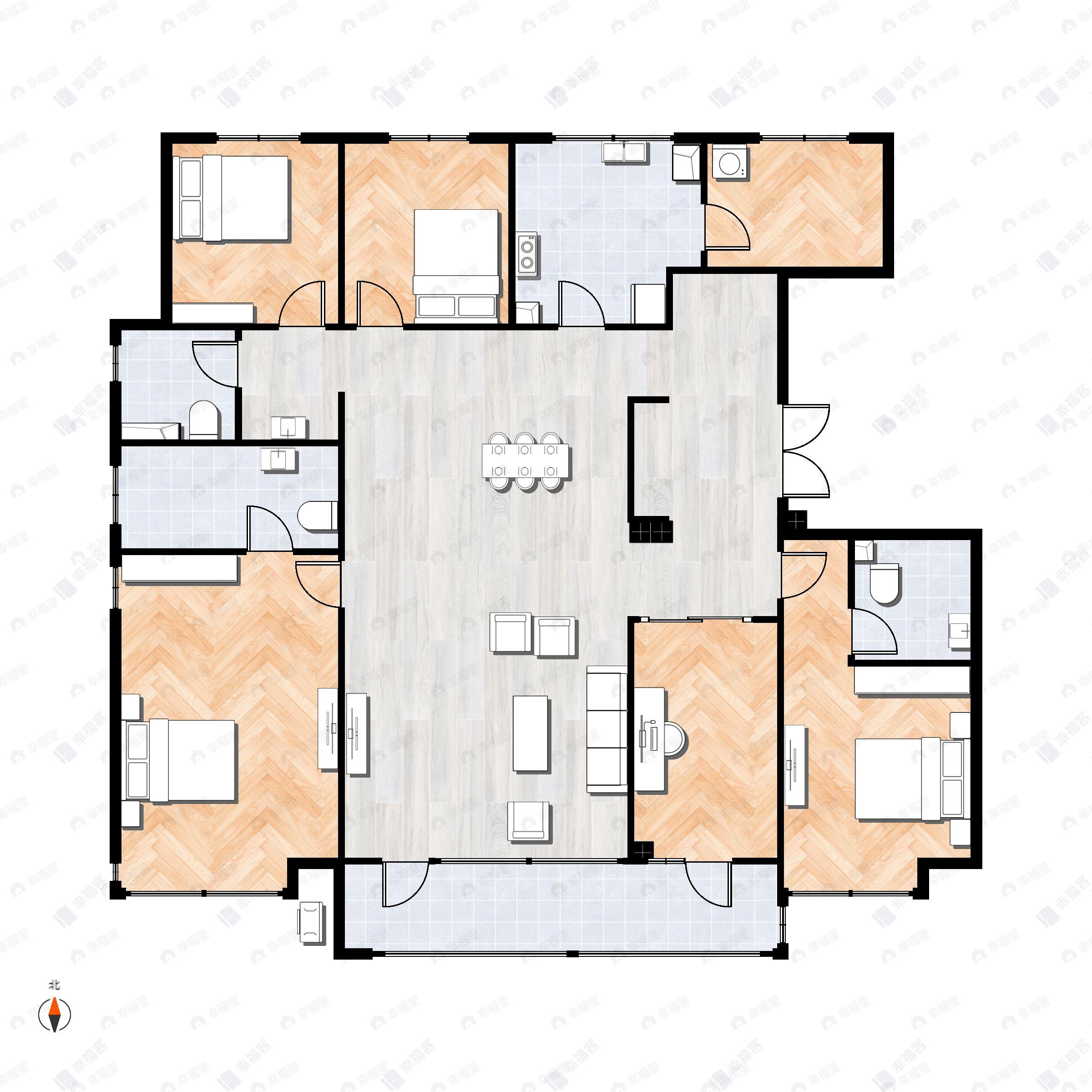 5室2厅3卫建面191平南|北户型图