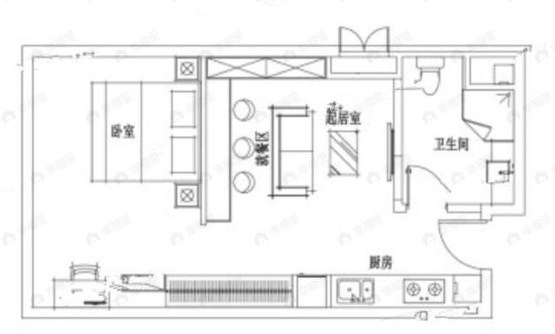 1室2厅1卫建面51平西户型图