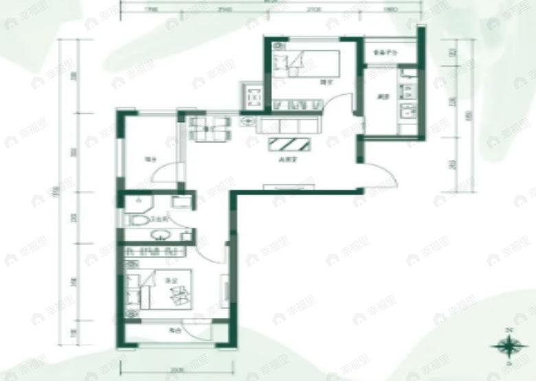 2室2厅1卫建面51平户型图
