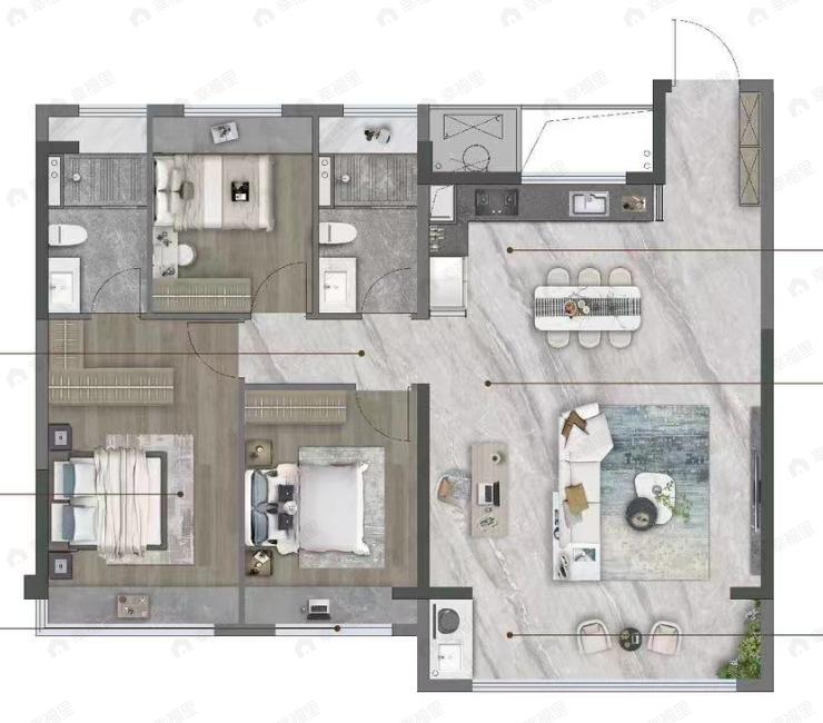 龙湖砚熙台3室2厅2卫户型图