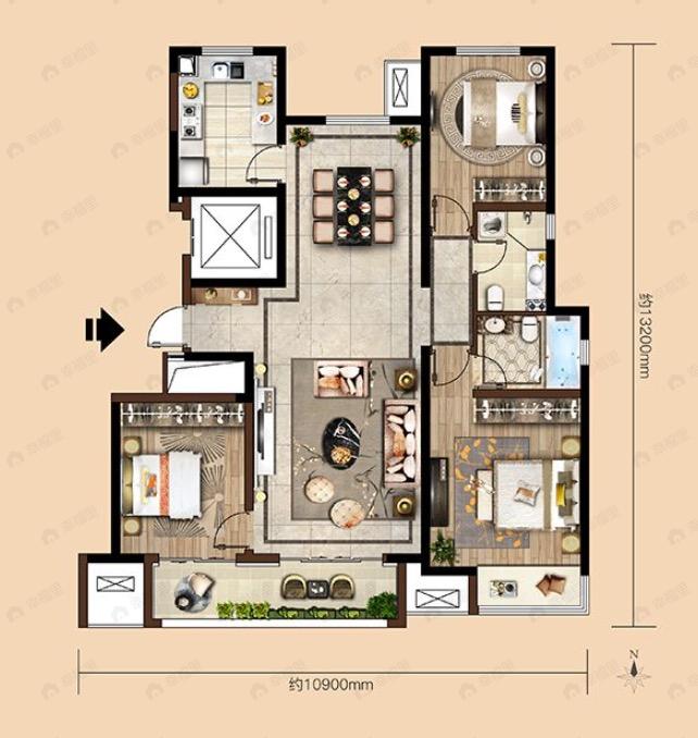 瑞辰金兰府3室2厅2卫户型图