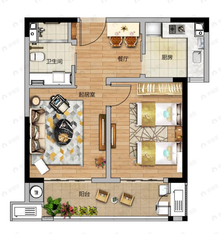 高新骊山下的院子1室2厅1卫户型图