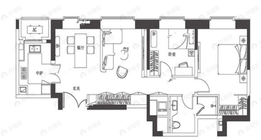 2室2厅1卫建面120平户型图