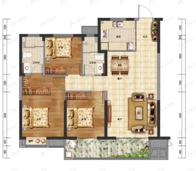 中建壹品澜庭3室2厅2卫户型图