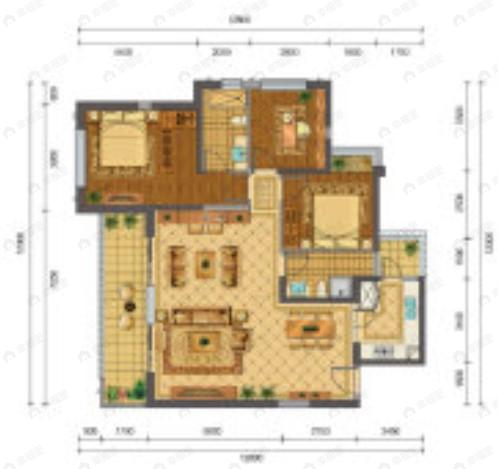 北大资源颐和18983室2厅2卫户型图