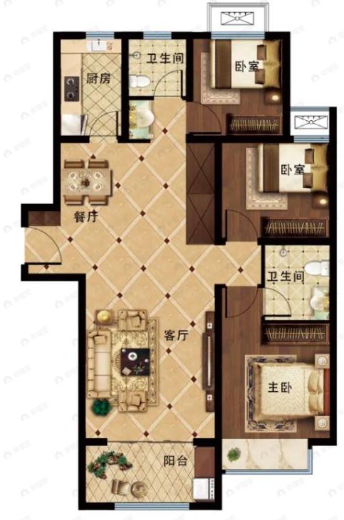 东城·海棠湾3室2厅2卫户型图