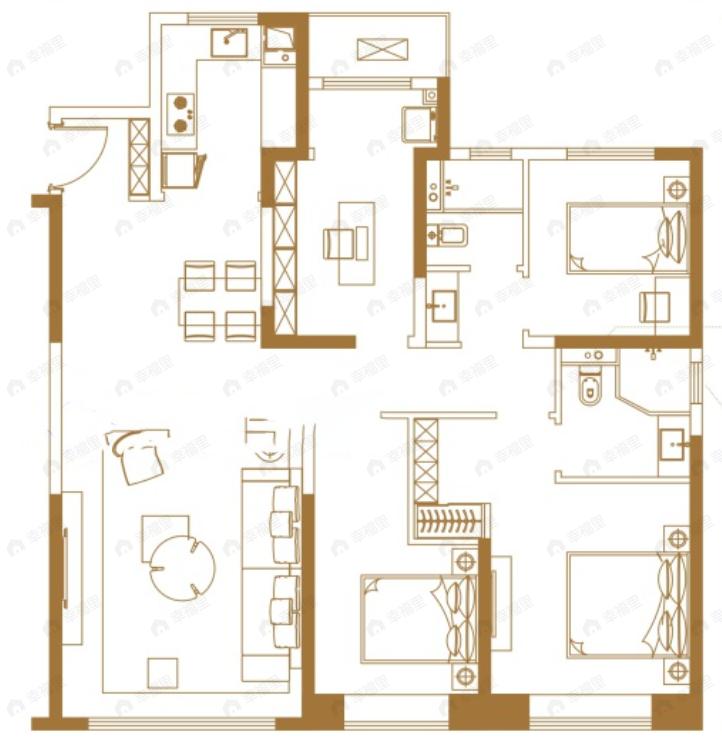 红星天铂4室2厅2卫户型图