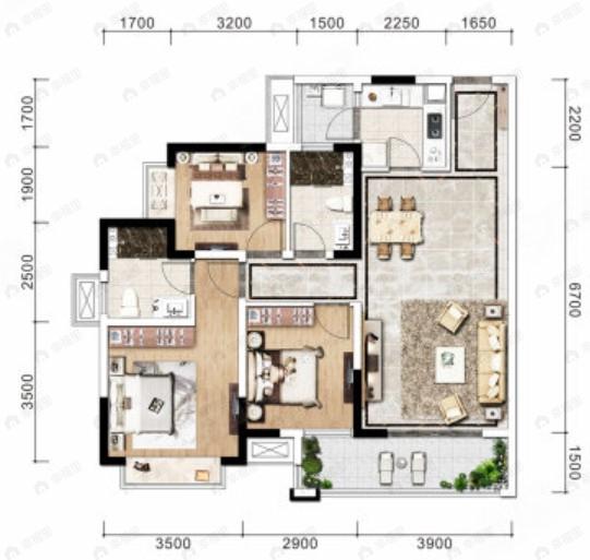 朗诗未来街区3室2厅2卫户型图