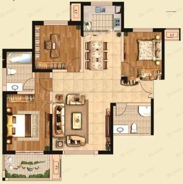 百达悦府3室2厅2卫户型图