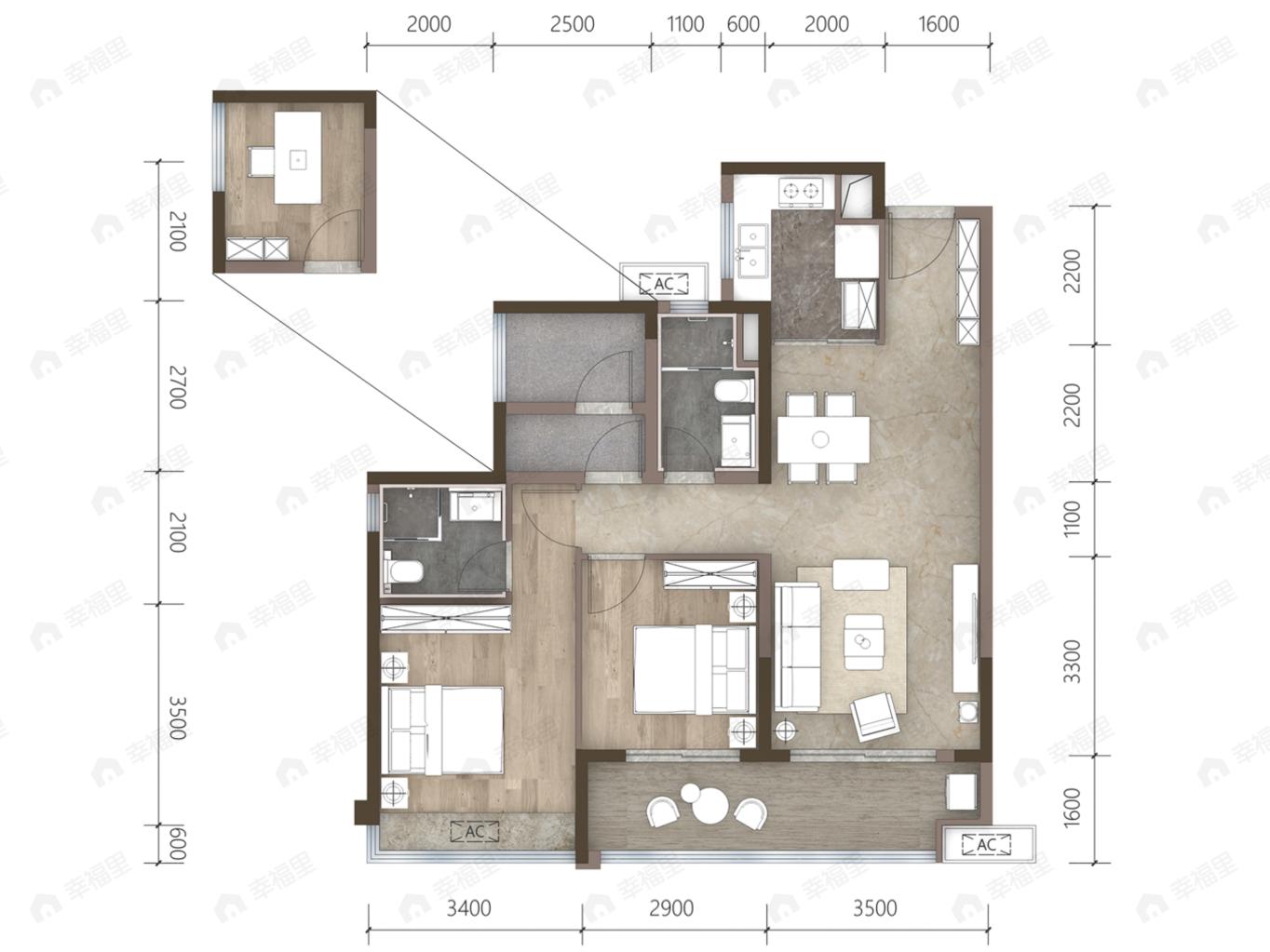 保利天珺2室2厅2卫户型图