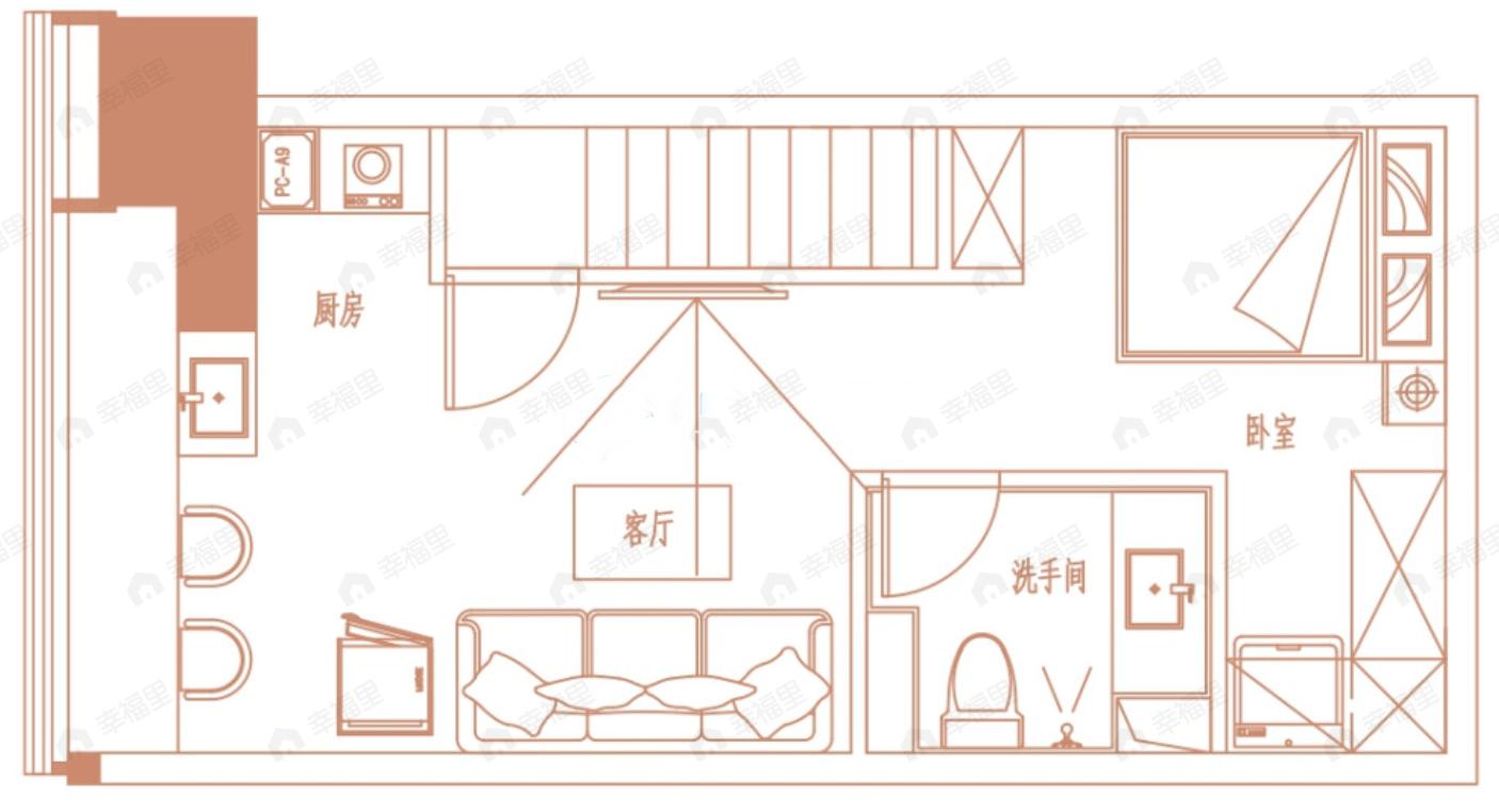 1室1厅1卫建面35m²东户型图