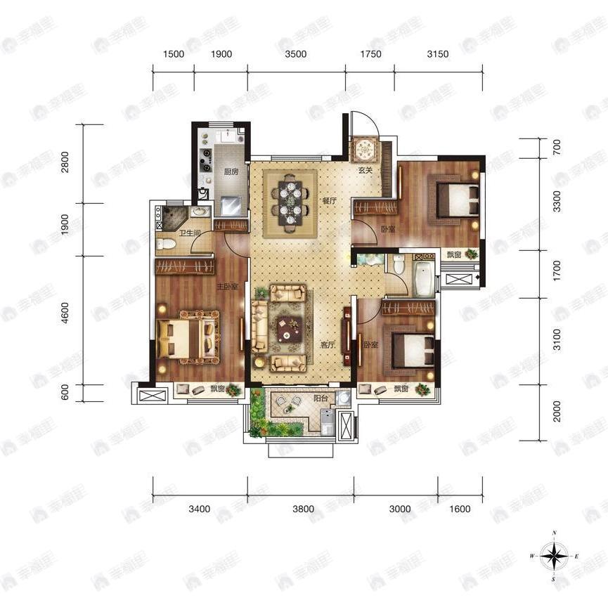 临空香廷3室2厅2卫户型图