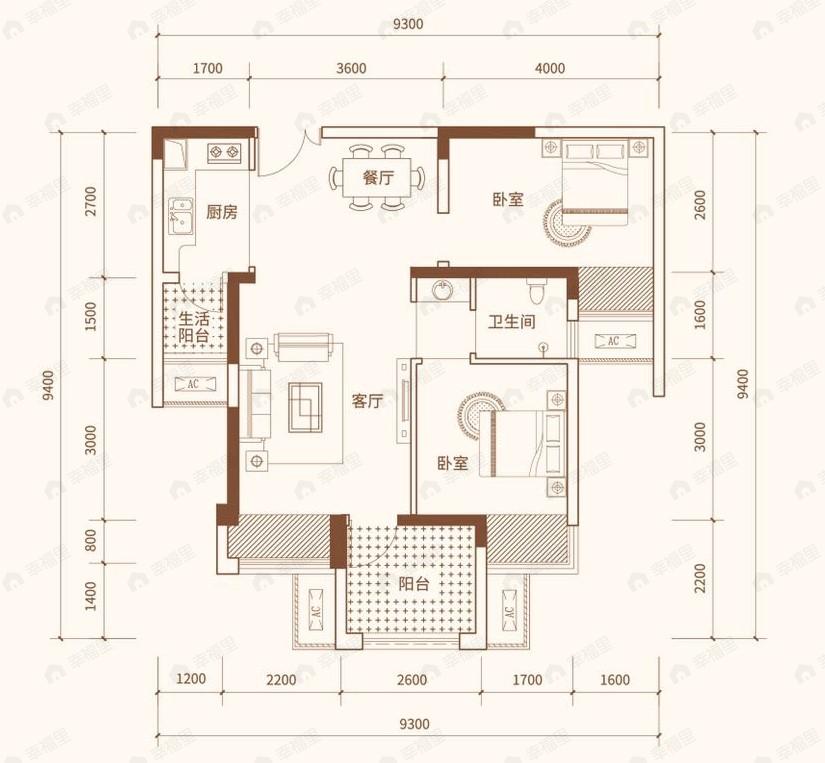 北新御龙湾2室2厅1卫户型图