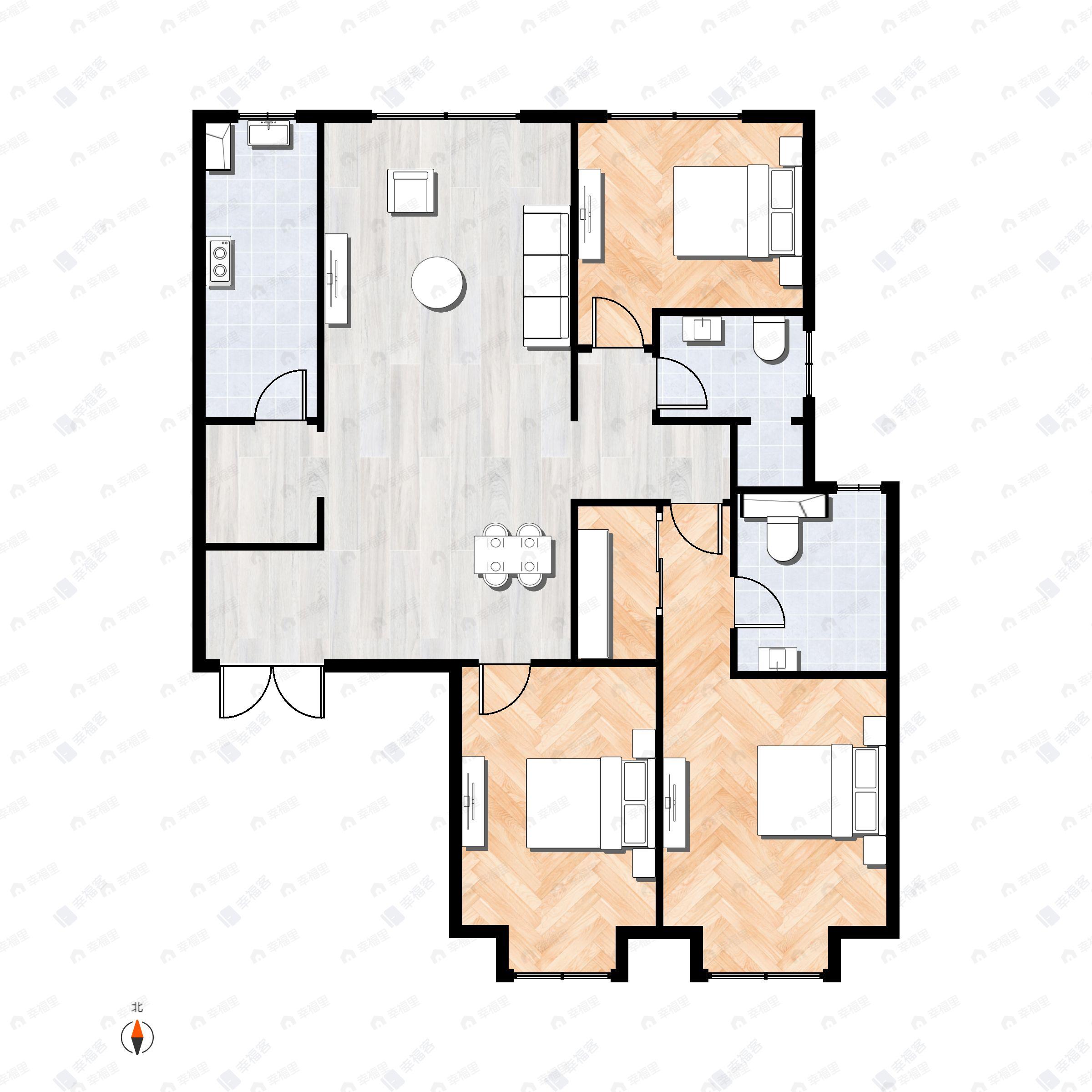 3室2厅2卫建面145平户型图