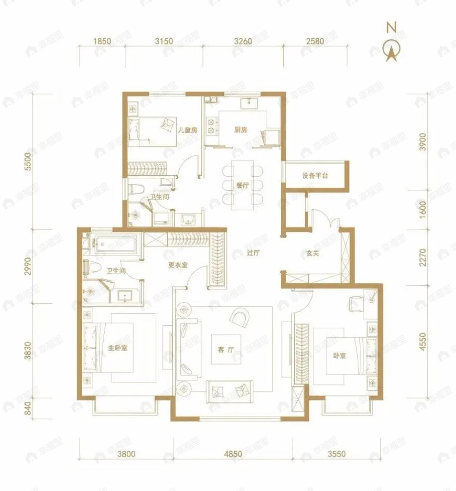 中国铁建花语金郡3室2厅2卫户型图