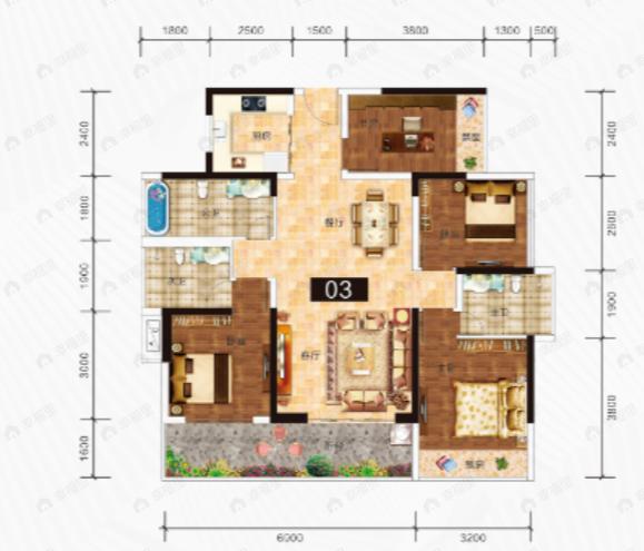 天湖花园4室2厅2卫户型图