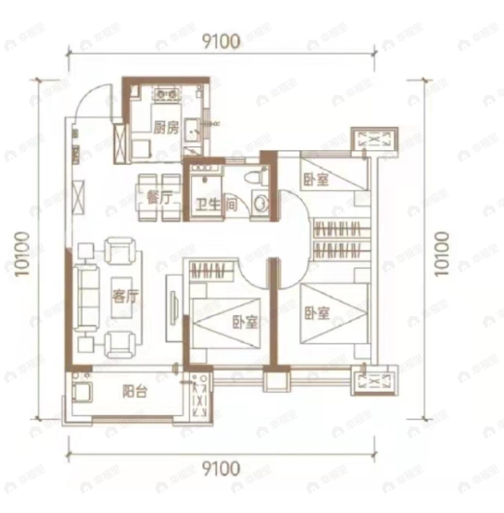 保利领秀山3室2厅1卫户型图