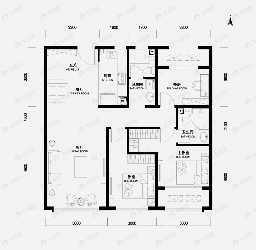 中海寰宇天下天赋3室2厅2卫户型图
