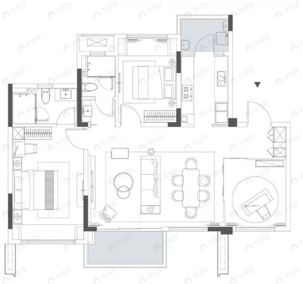 万华麓悦江城3室2厅2卫户型图