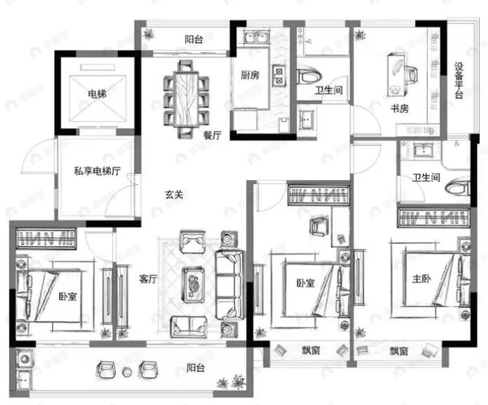 鸿翔中金鸿樾府4室2厅2卫户型图