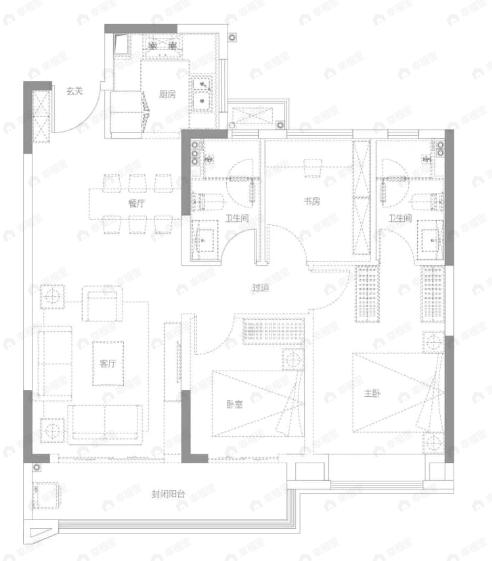 东湖金茂府3室2厅2卫户型图
