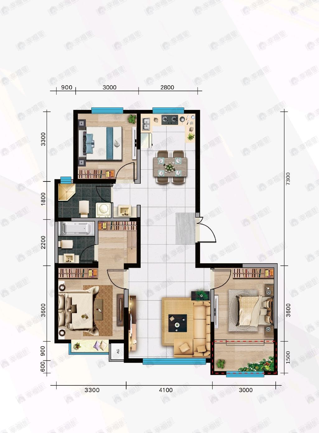 万枫美利山3室2厅2卫户型图